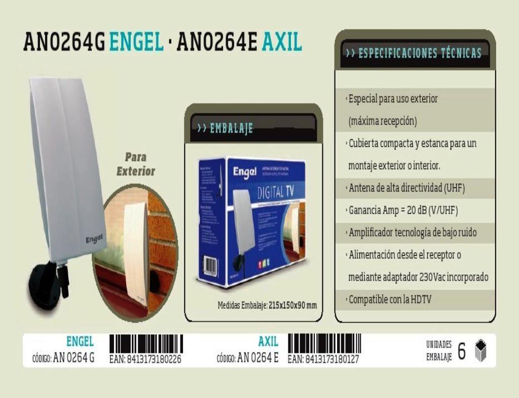 Antena TDT exterior electrónica 20 dB. Engel AN0264L